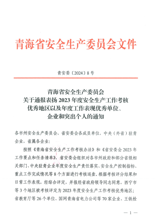 喜報！2023年度安全生產(chǎn)工作優(yōu)秀企業(yè)和突出個人名單揭曉！